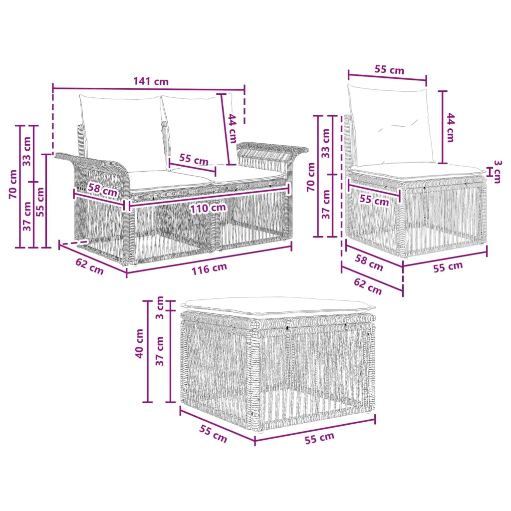 Set Divano da Giardino 9 pz Grigio polyrattan 3434945