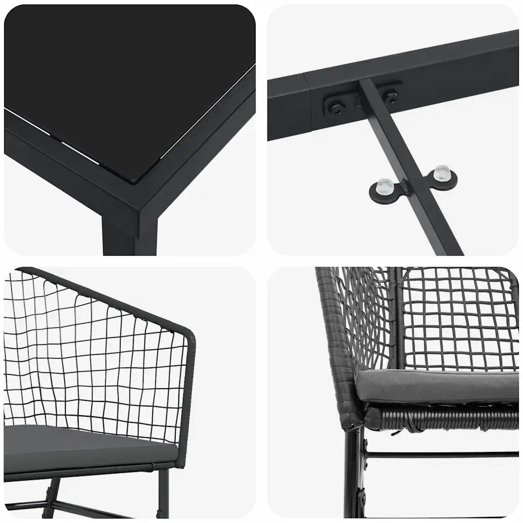 Set da Pranzo per Giardino 7 pcs Nero polyrattan 3380909