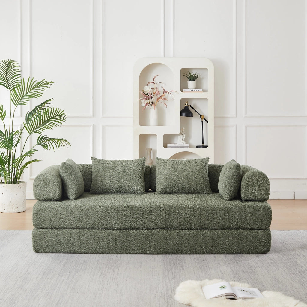 Divano modulare 4 in 1 con schienale regolabile, funzione letto e 4 cuscini, antiscivolo in ciniglia verde