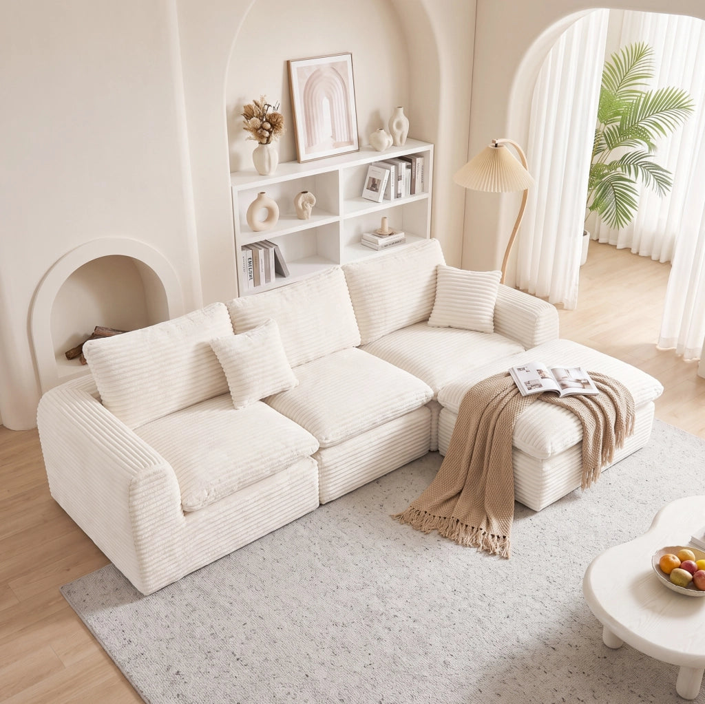 DIVANO Modulare 3-in-1 Beige in Velluto a Coste Set 3 Moduli