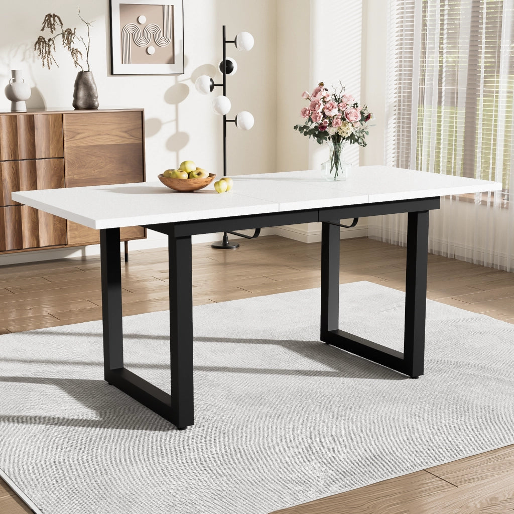 Tavolo allungabile da pranzo bianco e nero con piano in MDF; telaio metallico e piedini regolabili