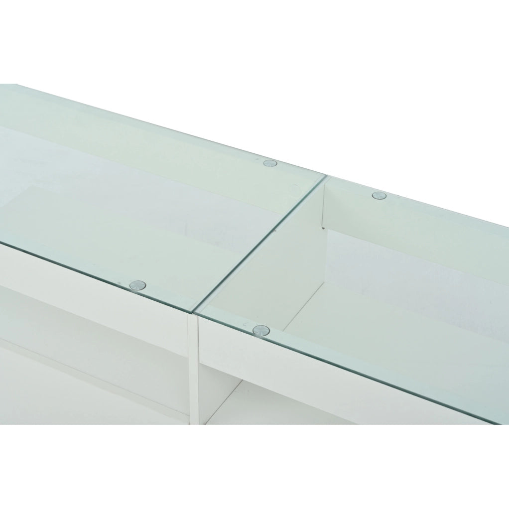 Mobile TV LED 180x40x46 cm con 2 cassetti e ripiani in vetro temperato bianco HOMVRA