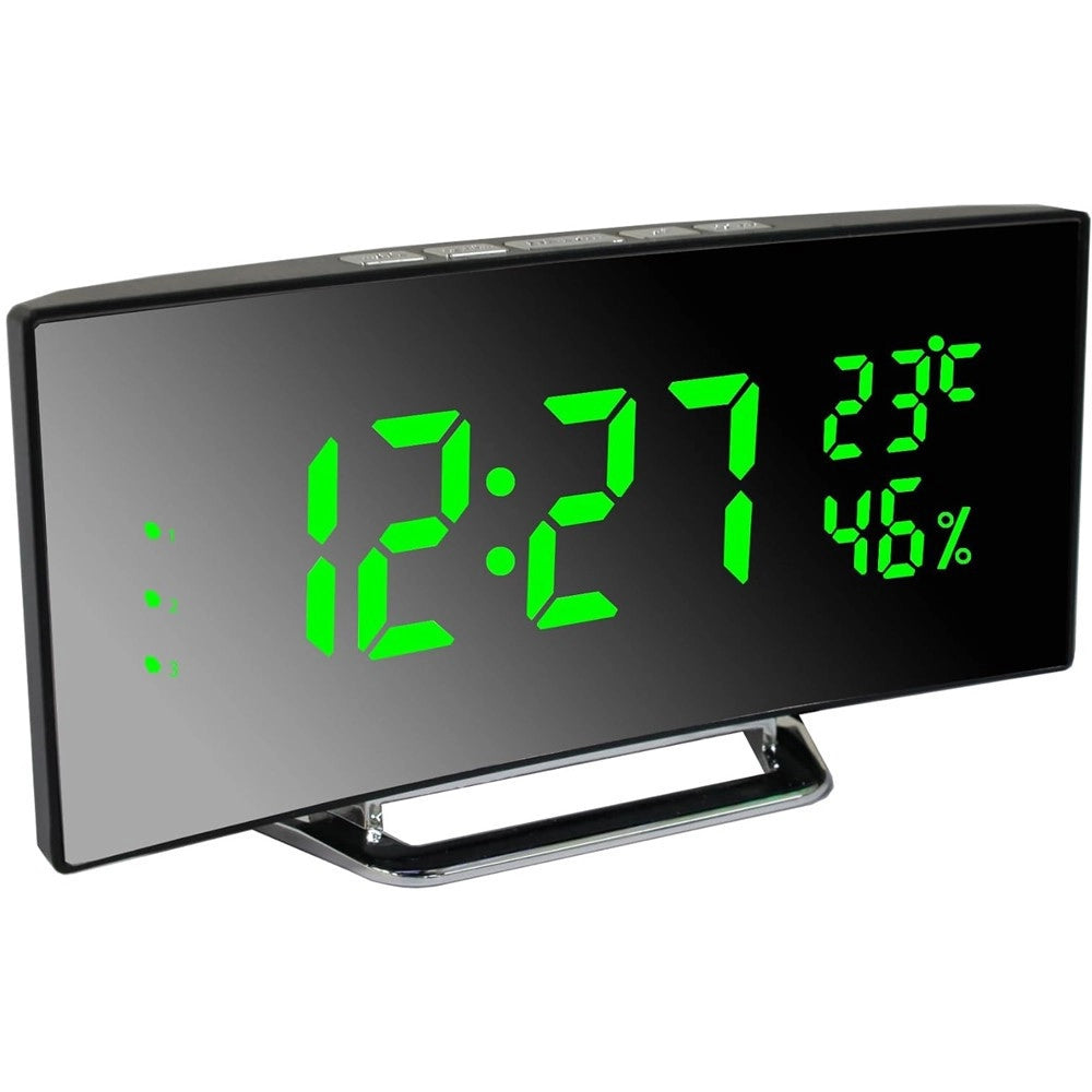 Trade Shop - Orologio Sveglia Digitale Con Datario Termometro Display A Specchio Da Tavolo -