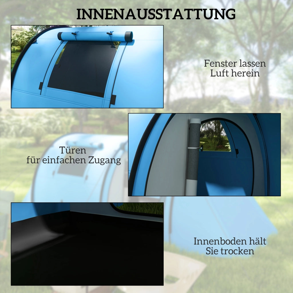 Tenda da Campeggio per 3-4 Persone Tenda Familiare Impermeabile 3000mm con 2 Vani Zona Giorno e Notte Azzurro Cielo