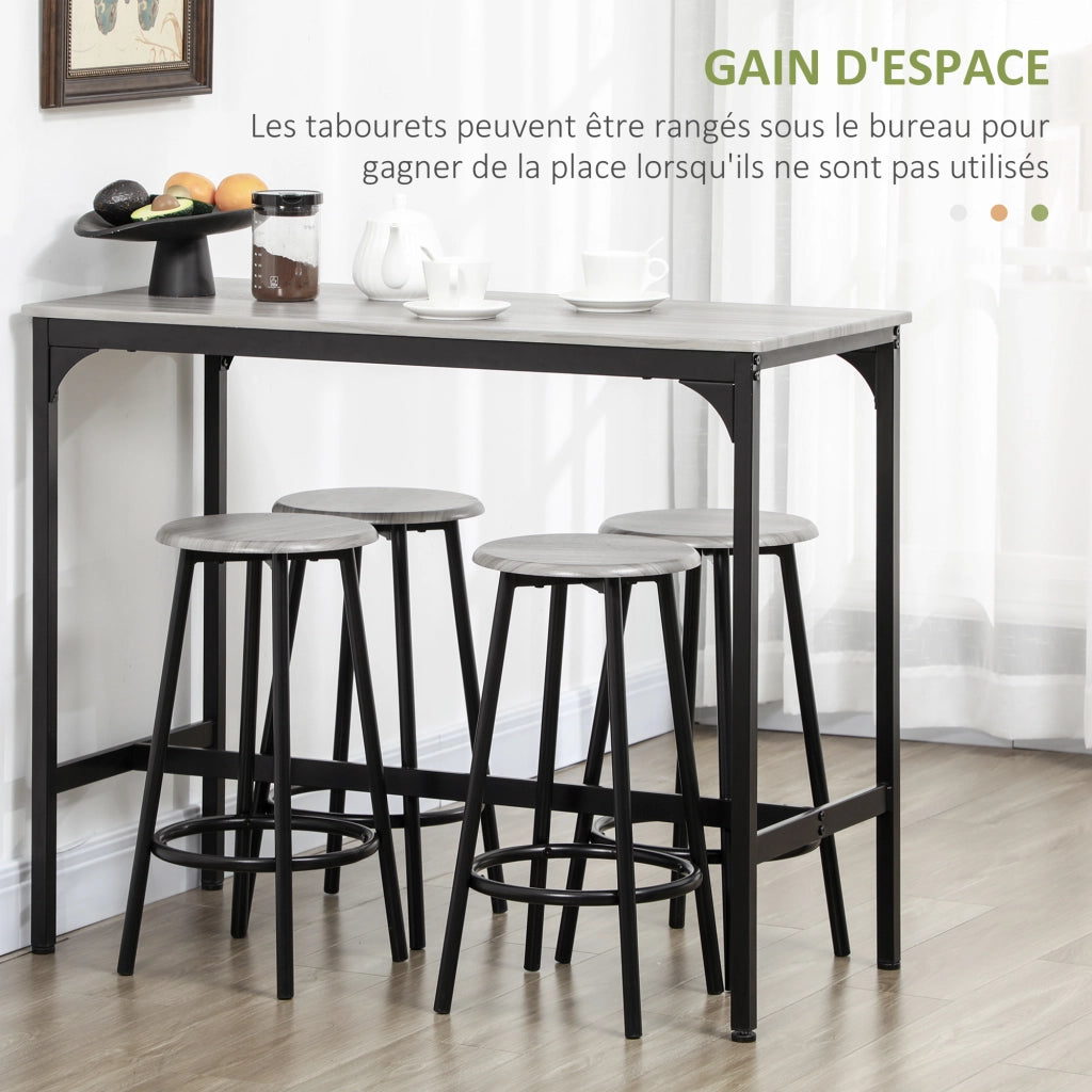 Tavolo da pranzo con 4 sgabelli ¨C zephmum ¨C nero, metallo e legno, 90x200 cm