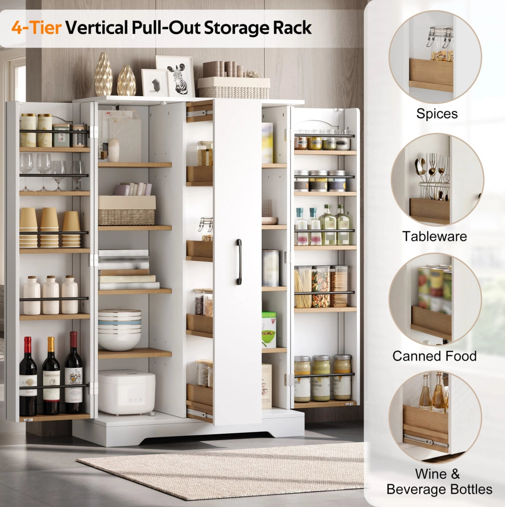 Mobile cucina in MDF con 2 ante; 4 ripiani; estraibile verticale e ripiani portaspezie; bianco; 120 × 78 × 35 cm
