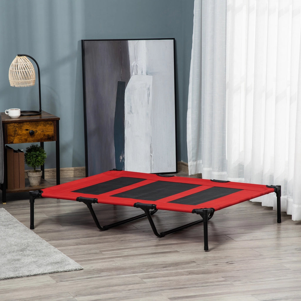 Lettino rialzato per cani 50 kg max con borsa da viaggio, metallo e tessuto Oxford, rosso, 122x92x23 cm, resistente e portatile