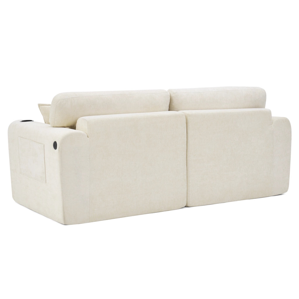 Divano Relax 2 Posti in Chenille con Tasca Laterale e Cuscini ¨C MINIMAL ¨C Beige