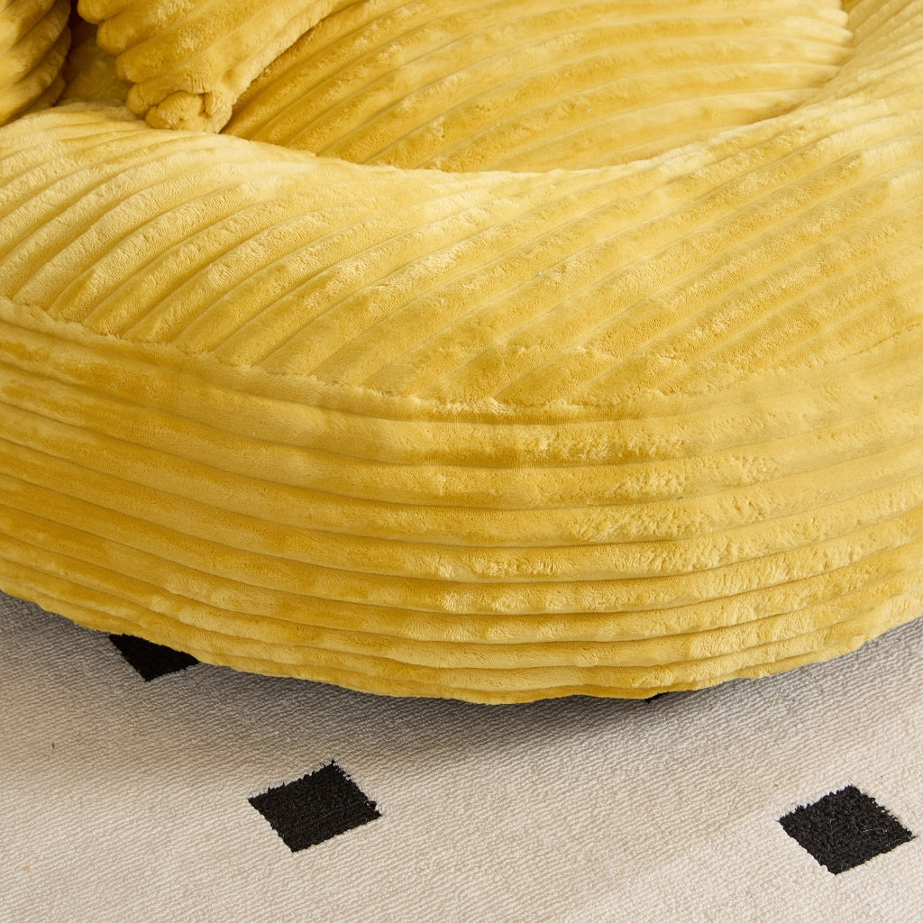 Poltrona pouf in velluto giallo con schienale alto e tre cuscini, 108x108x52 cm, capacità 250 kg