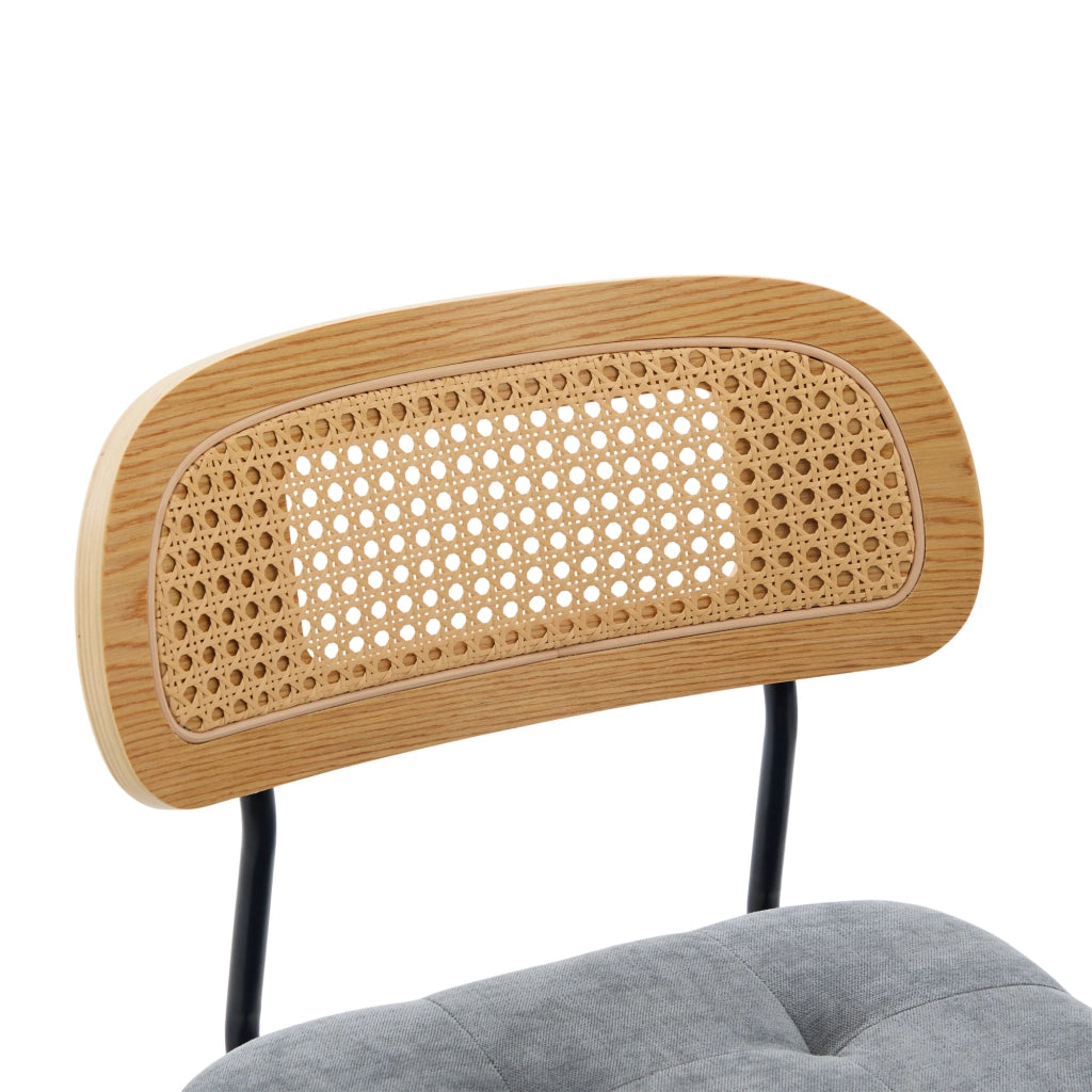 Desviae Set di 2 sedie da pranzo girevoli a 360° con schienale in rattan intrecciato e seduta in ciniglia grigia