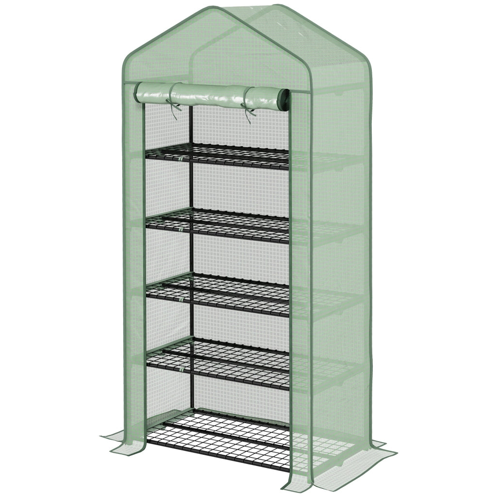Serra a Casetta a 5 Livelli con Ingresso Avvolgibile 90x49x193 cm in Acciaio e Polietilene Verde