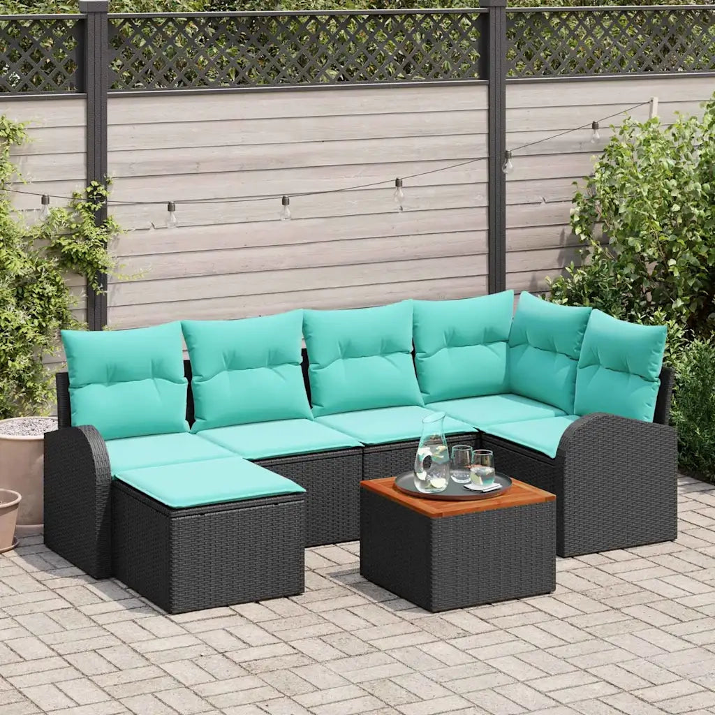 Set Divano da Giardino 7 pcs Nero e Turchese polyrattan 3356275