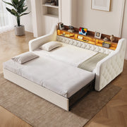 sofa letto in velluto beige 90 x 190 cm