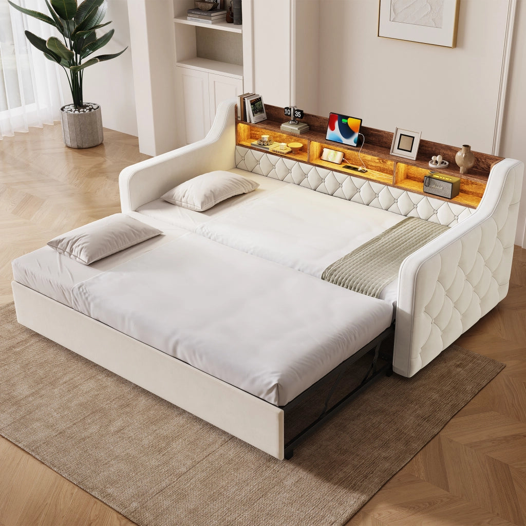 sofa letto in velluto beige 90 x 190 cm