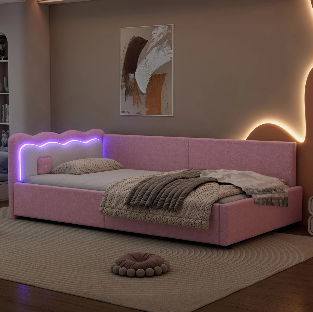 Letto da giorno con illuminazione LED ambientale; 90x200 cm; rosa