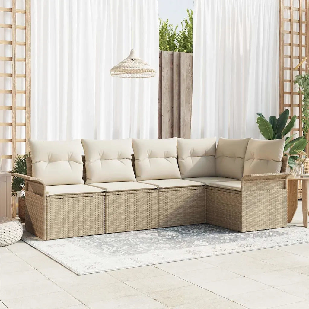 Set Divano da Giardino con archiviazione 5 pcs Beige polyrattan