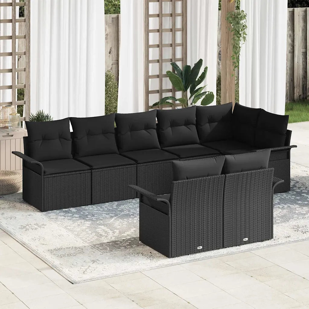 Set Divano da Giardino con cuscino 8 pcs Nero polyrattan 3345413