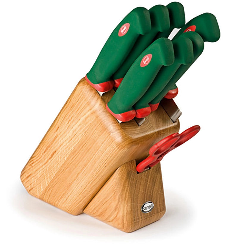 Ceppo in Legno Rovere 8 Coltelli Manico Antiscivolo Sanelli Maxime Premana Verde/Rosso