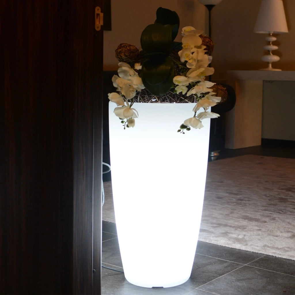 Vaso Agave Tondo Con Luce Verde H70 Ø 33Cm
