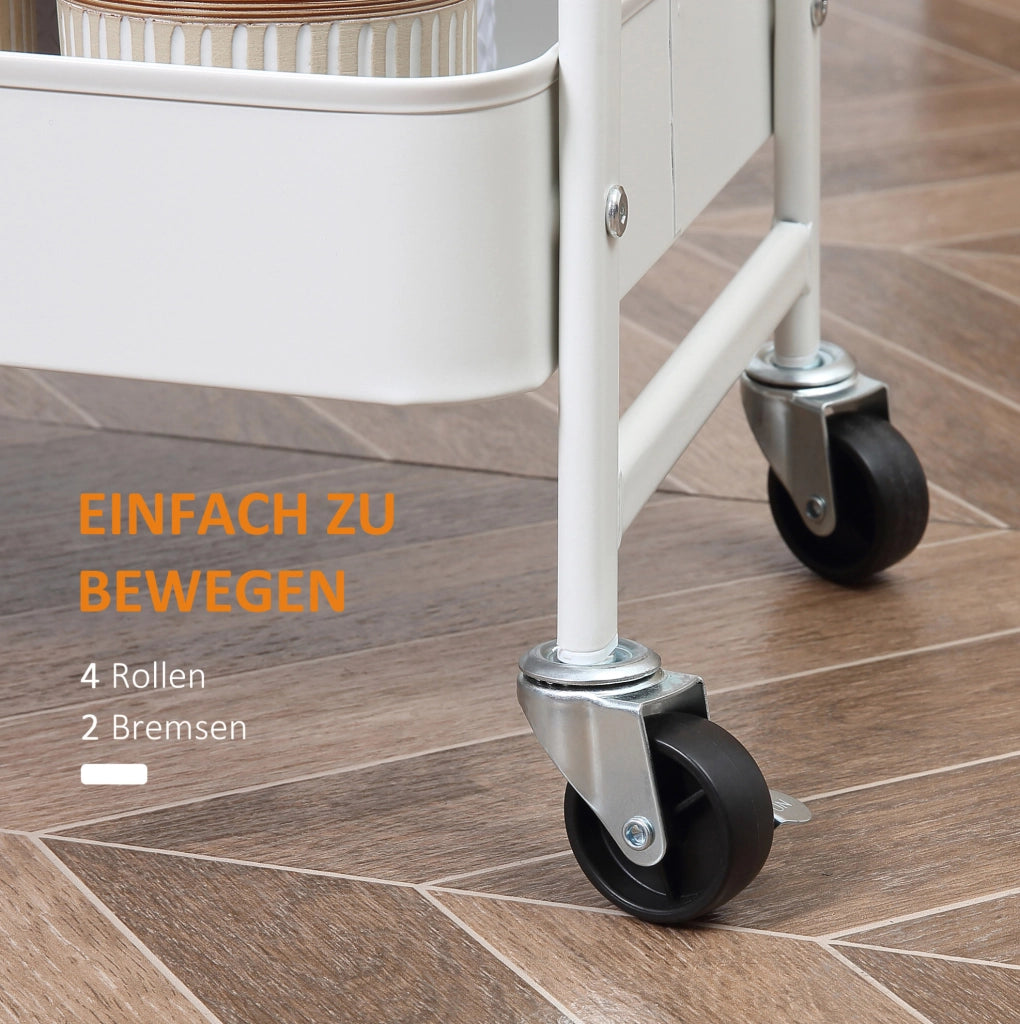 Carrello da cucina ULEVR a 3 ripiani con coperchio e ruote frenanti, acciaio bianco 45x31x79,4 cm