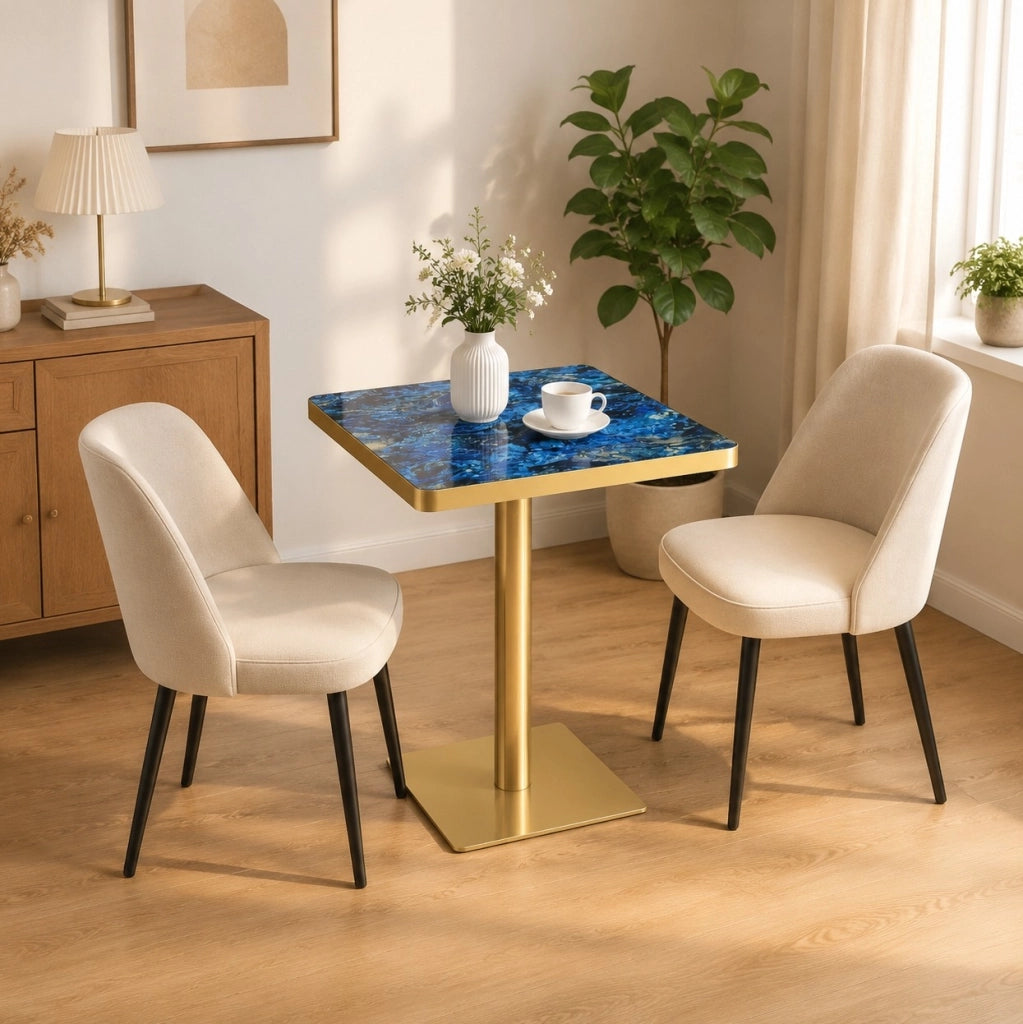 Tavolo quadrato 60x60 cm blu MDF e metallo - per 2-4 persone