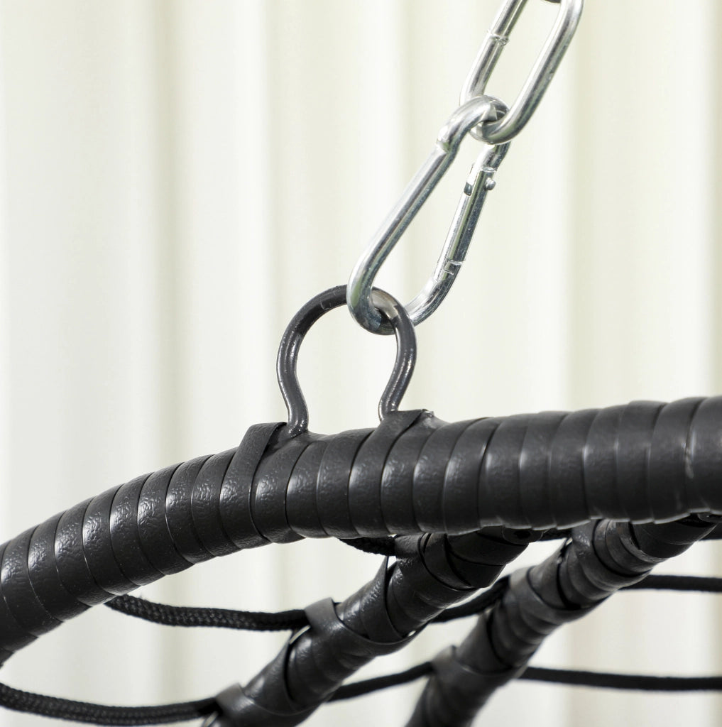 Poltrona sospesa in rattan con supporto e cuscini, nera