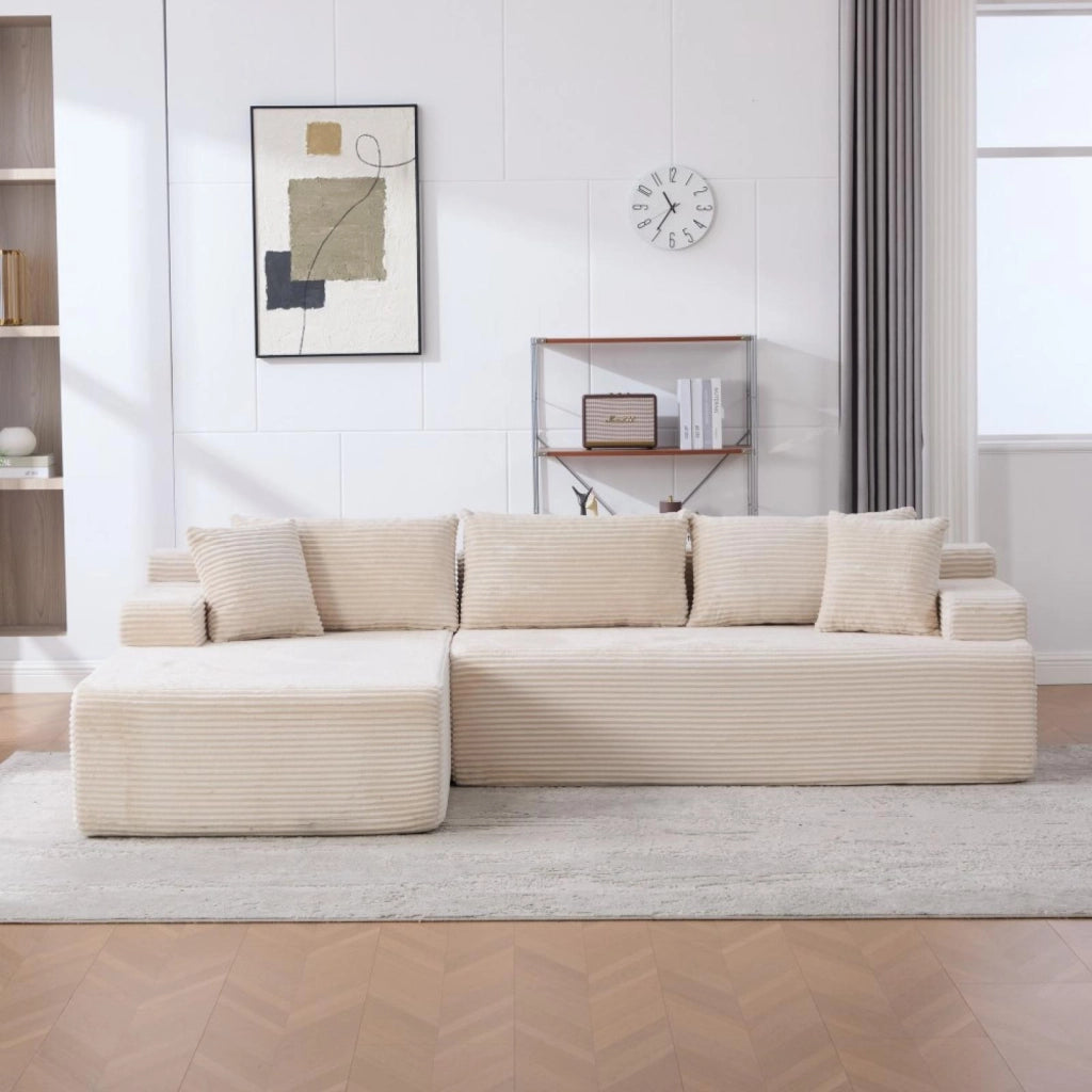 Divano compatto, divano modulare, tessuto chenille, schiuma ad alta elasticità 30D, base antiscivolo, 4 posti, bianco avorio