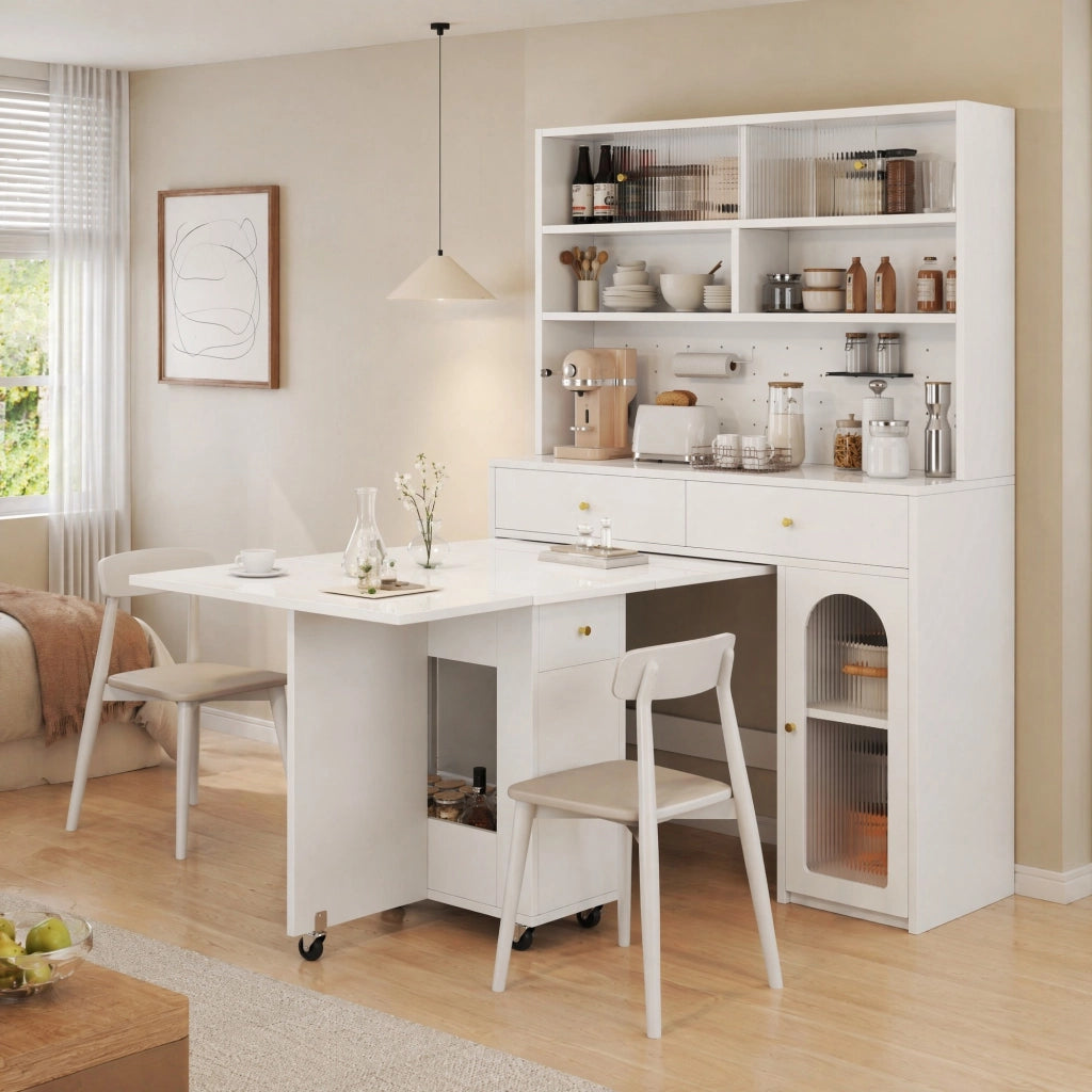 Set mobile cucina con tavolo da pranzo pieghevole 120x75 cm bianco HAVRYA