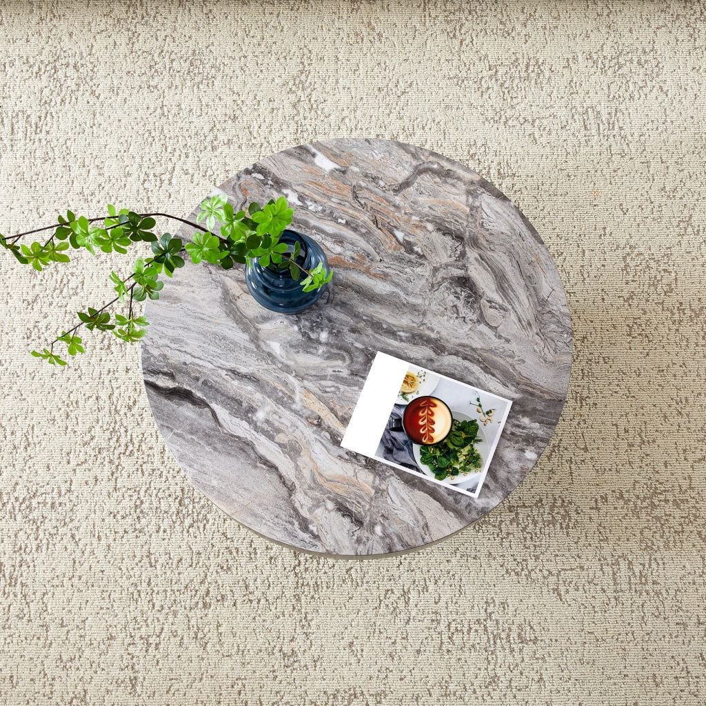 Tavolino da salotto rotondo Ø 70 cm effetto marmo grigio con gambe in metallo nere HOMVRA