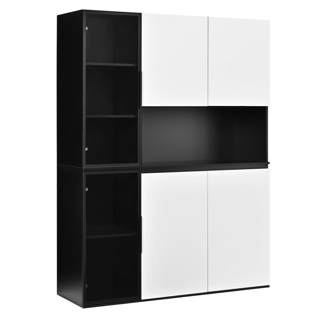 ARMADIO Vetrina 120x40x160 cm MDF Bianco e Nero con LED