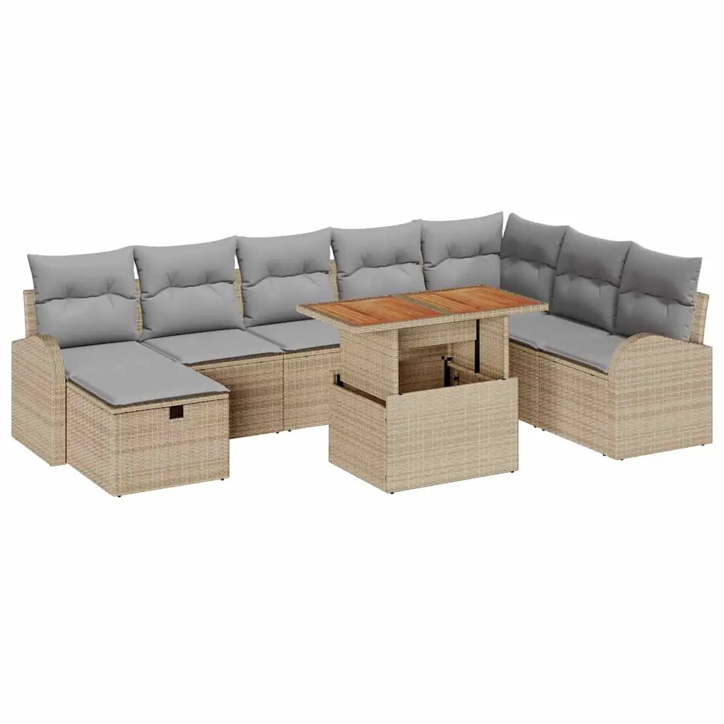 Set Divano da Giardino con cuscino 9 pcs Beige polyrattan
