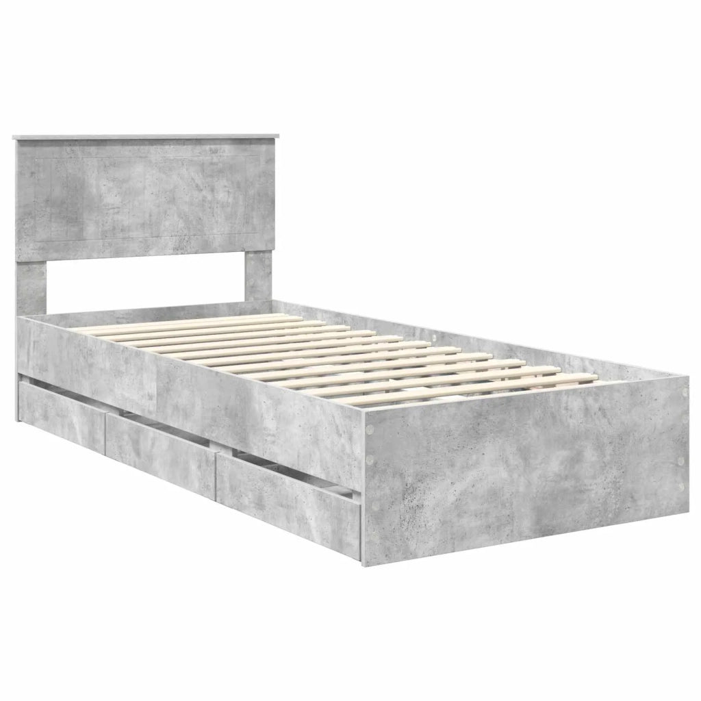 Struttura del letto con cassetto-Giroletto con contenitore-Rete del Letto Grigio cemento 90 x 200 cm 445599