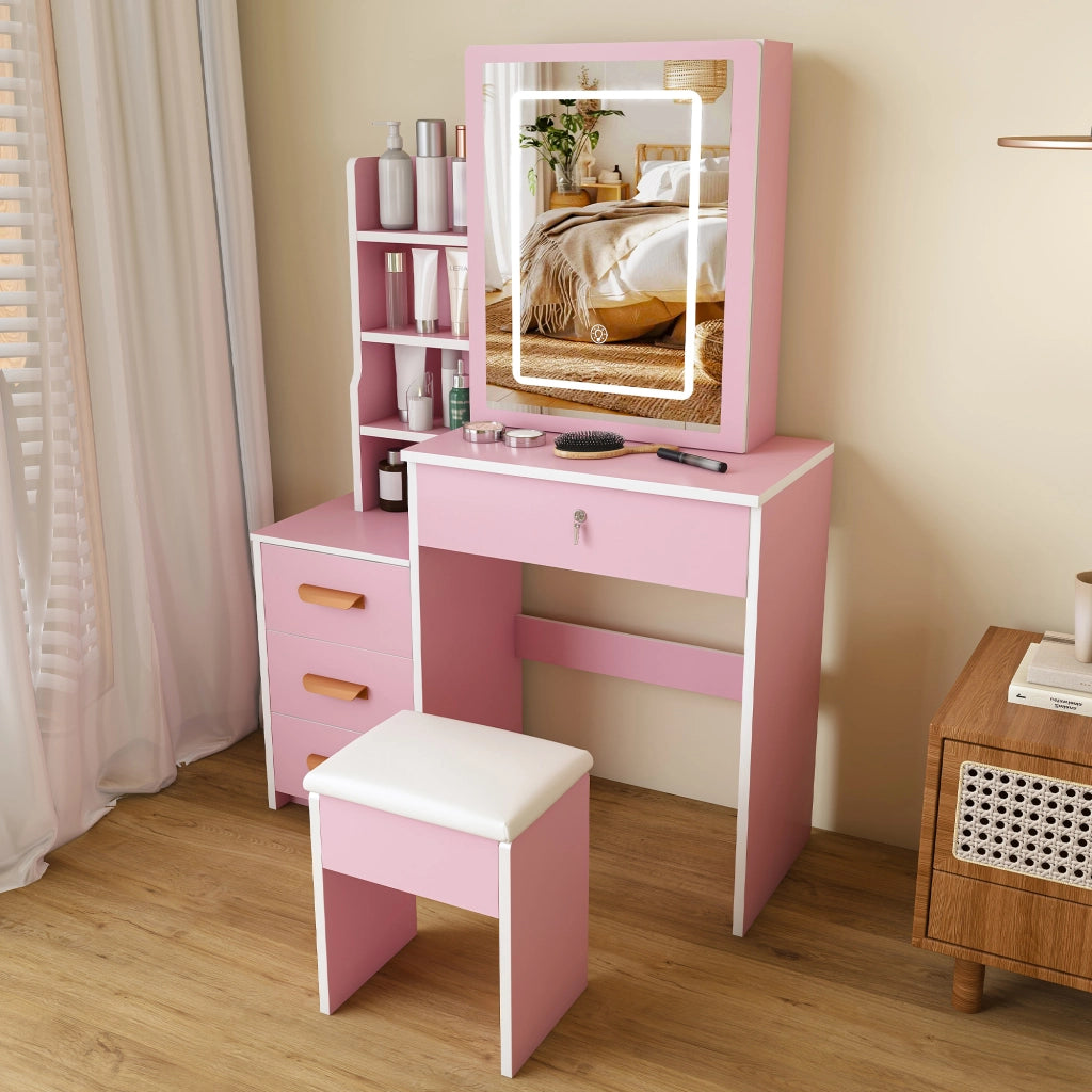 TOLETTA con Specchio LED e Sedia MDF Rosa