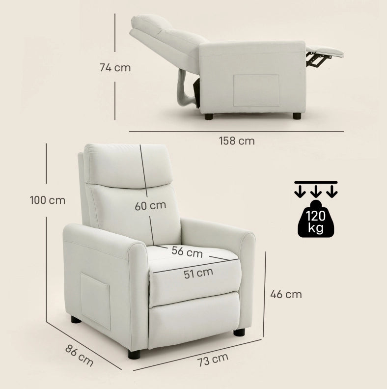 Poltrona Relax inclinabile a 145° con molle a sacco, struttura in acciaio e legno, 73x86x100 cm, colore grigio