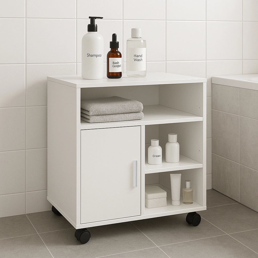 Mobile Porta Stampante con Anta e Ripiani Mobiletto Ufficio Multiuso 60x50x65cm