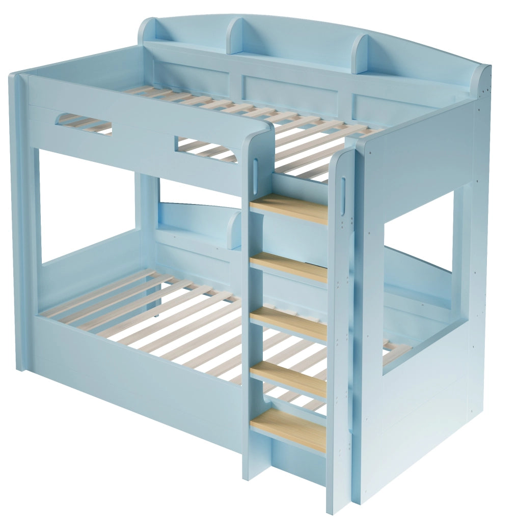 Letto a castello 90x200 cm con presa USB e ripiani azzurro HOMVRA