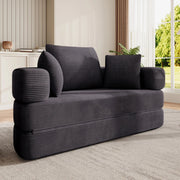 Divano letto pieghevole 2 in 1 con cuscini; 173 x 176 cm; rivestimento nero in velluto a coste