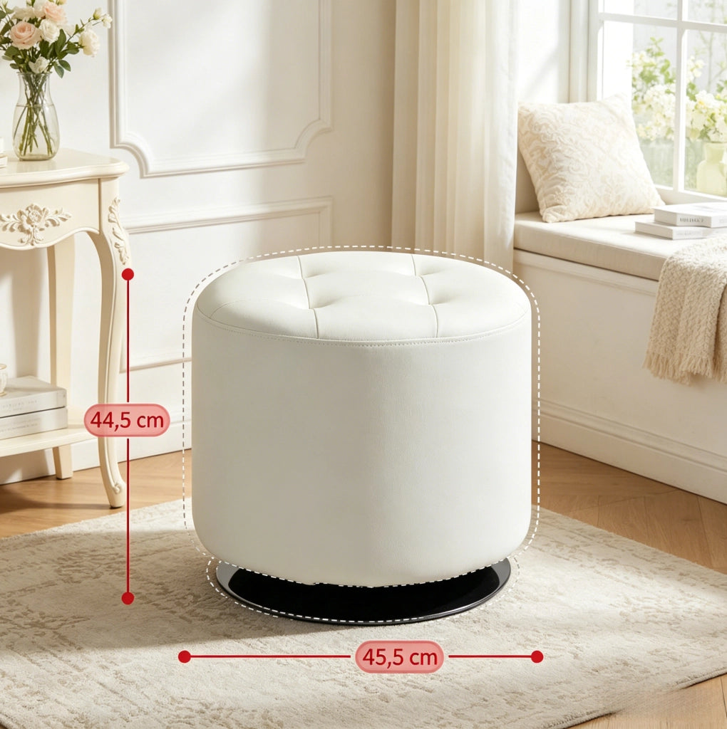 Pouf poggiapiedi rotondo girevole in PU bianco con struttura in acciaio cromato, Ø 45,5 cm