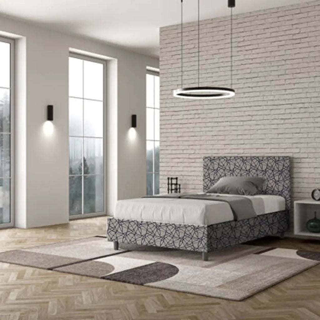 Letto una piazza e mezza contenitore imbottito 120x210 tessuto Era 9 blu Adele