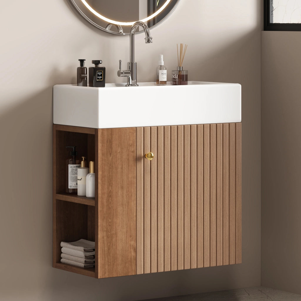 Mobile da bagno con lavabo e vani laterali - per bagno - in MDF - marrone
