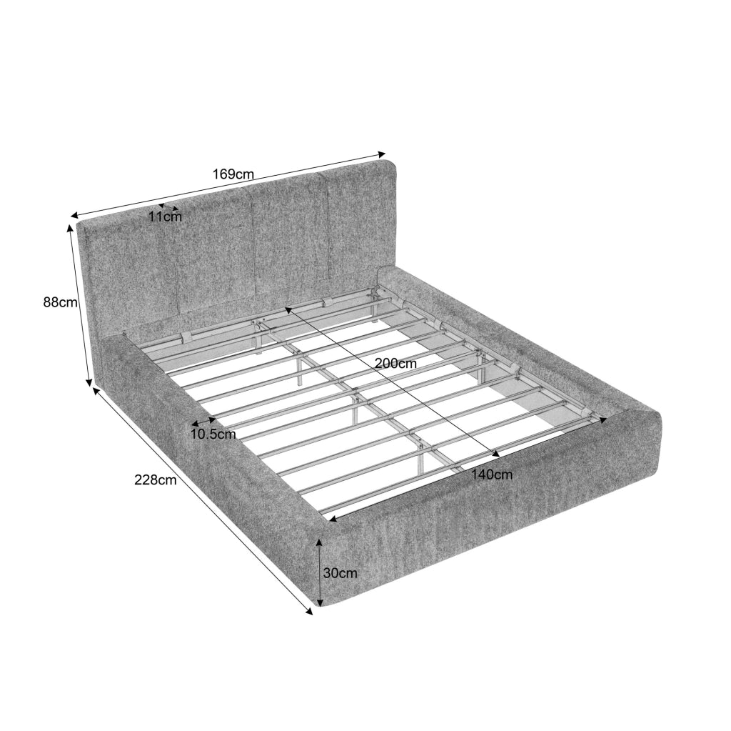 Struttura letto 140x200 cm con testiera imbottita e telaio in acciaio rinforzato, montaggio semplice, senza materasso