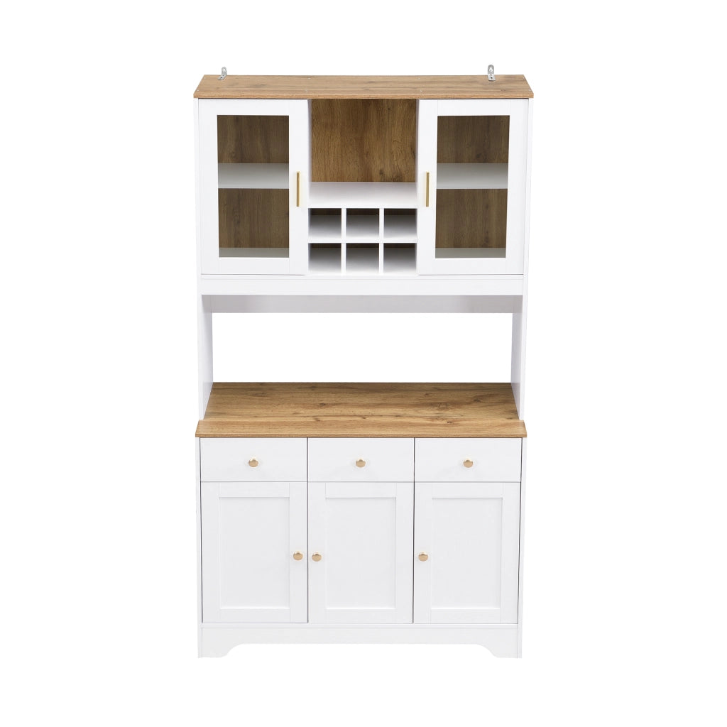 Credenza alta con 5 ante 3 cassetti e vani aperti in MDF bianco effetto legno 94.5 × 30 × 175.5 cm