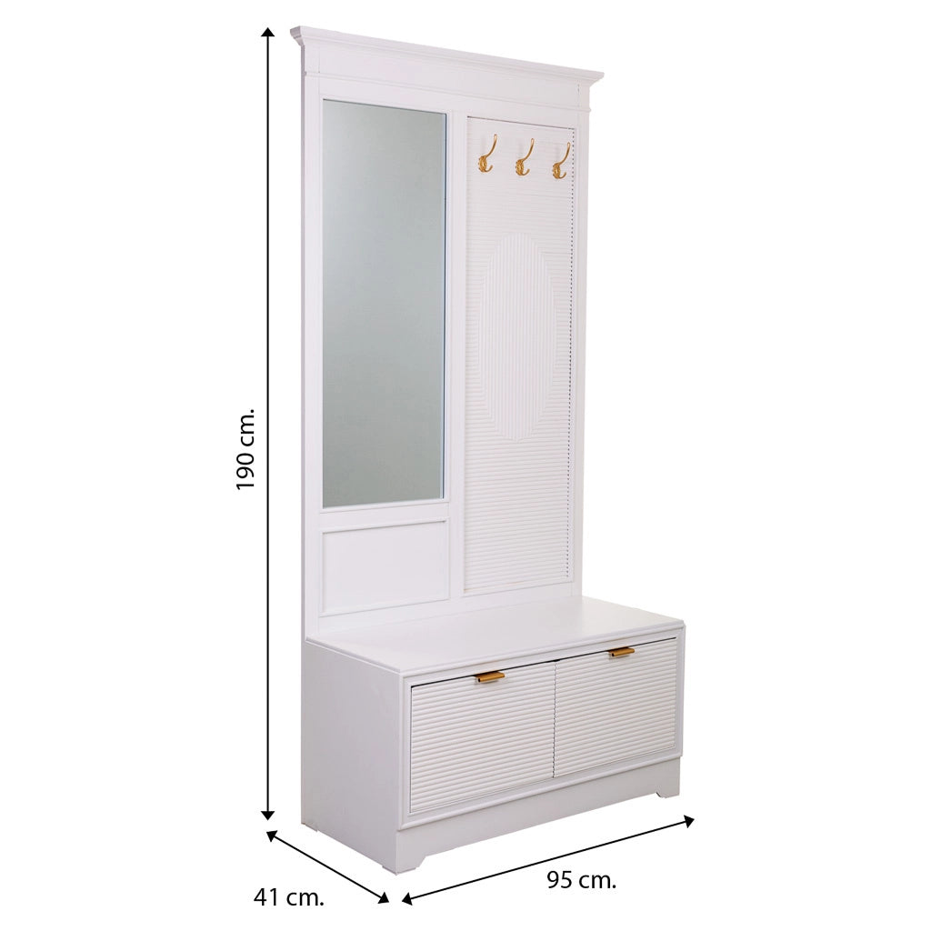 Mobile da ingresso in legno con specchio bianco 95x7x190h - 90x41x47h
