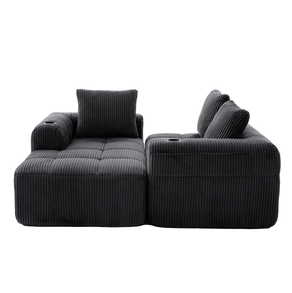 Divano compatto modulare 253x158x61 cm in velluto a coste grigio scuro