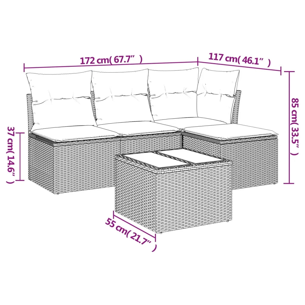 Set Divano da Giardino 5 pz | Set Salotto da Giardino con Cuscini Beige in Polyrattan