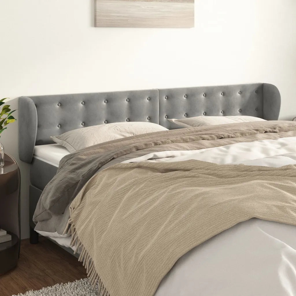 Testiera | Testata ad Orecchio Grigio Chiaro 163x23x78/88 cm in Velluto