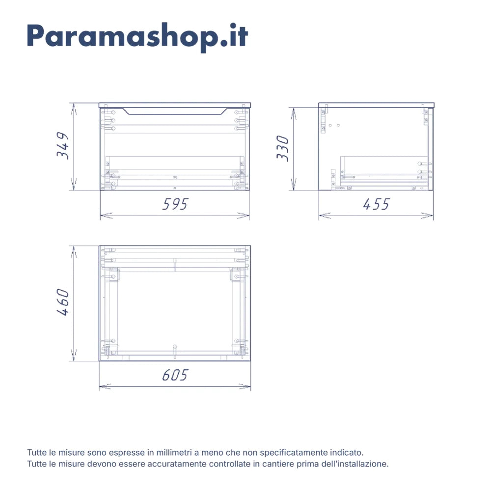 Mobile bagno sospeso modulare 60cm grigio opaco due cassetti con top | Bako