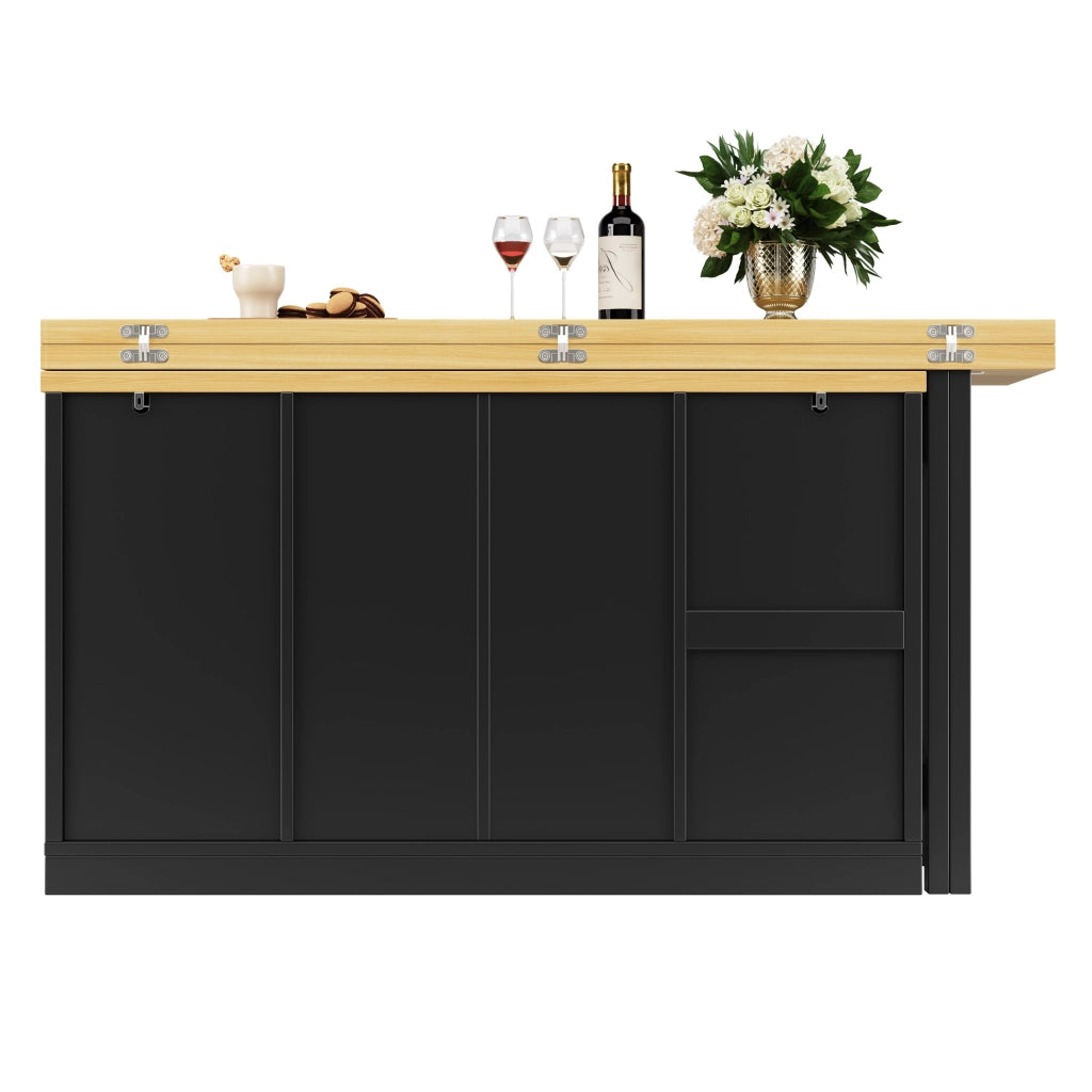 Isola cucina girevole 360° con spazio contenitivo, porta bottiglie estraibile e supporto per bidone 120–223 cm, bianco o nero