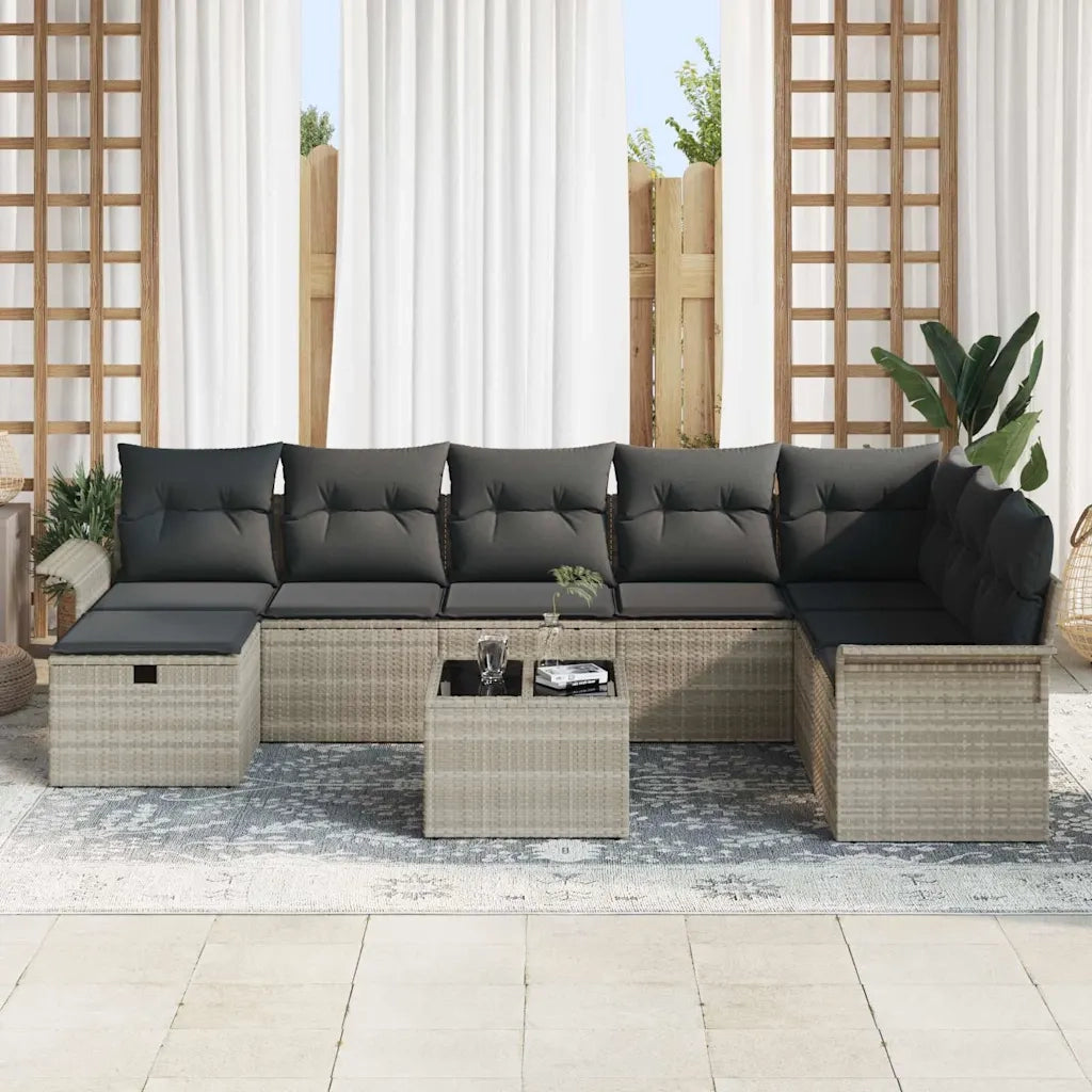 Set Divano da Giardino 9 pcs Grigio chiaro polyrattan