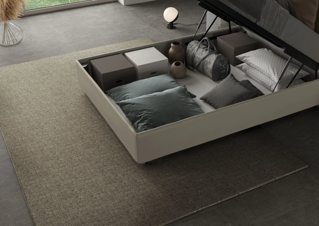 BS COM Letto una piazza e mezza contenitore imbottito 130x210 similpelle cappuccino